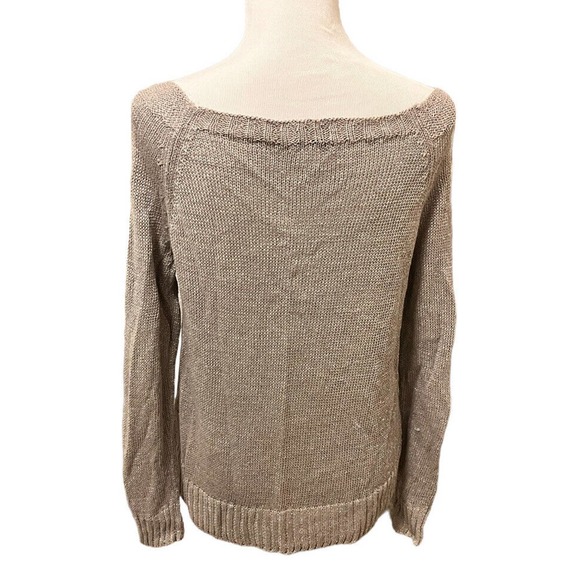 GARNET HILL Sweater •S• Linen Blend Pullover Taupe Loose Fit Open Boat Neck - Picture 2 of 7